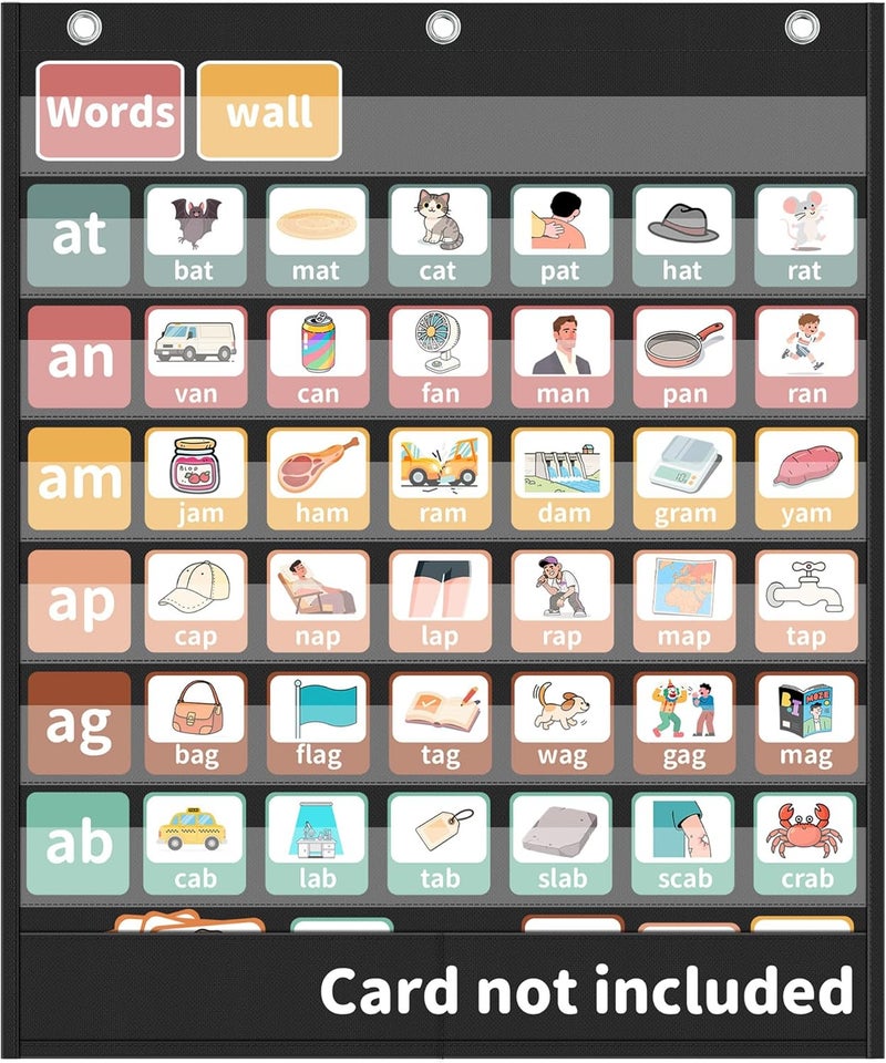 Yoink 7+2 Pockets Standard Pocket Chart, Clear 7 Pockets for Alphabet Learning with 2 Extra Storage Pocket, Chore Chart, Word Wall and Sentence Strips Chart for Classroom, Black (33" x 28.1") - Image 1